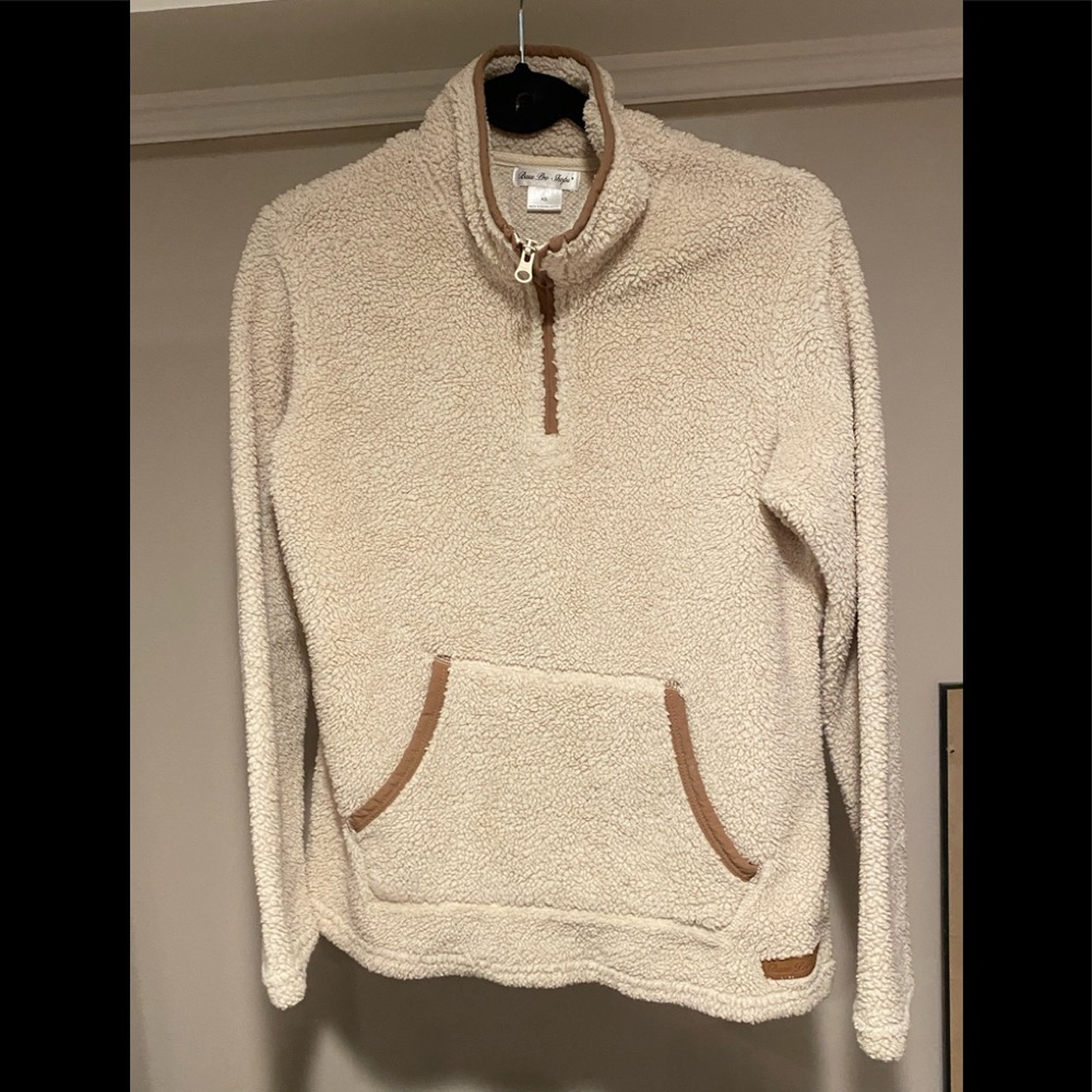 Fluffy Sherpa Bass Pro Half / Quarter-Zip Pullover - XS , fits like a S/M taupe